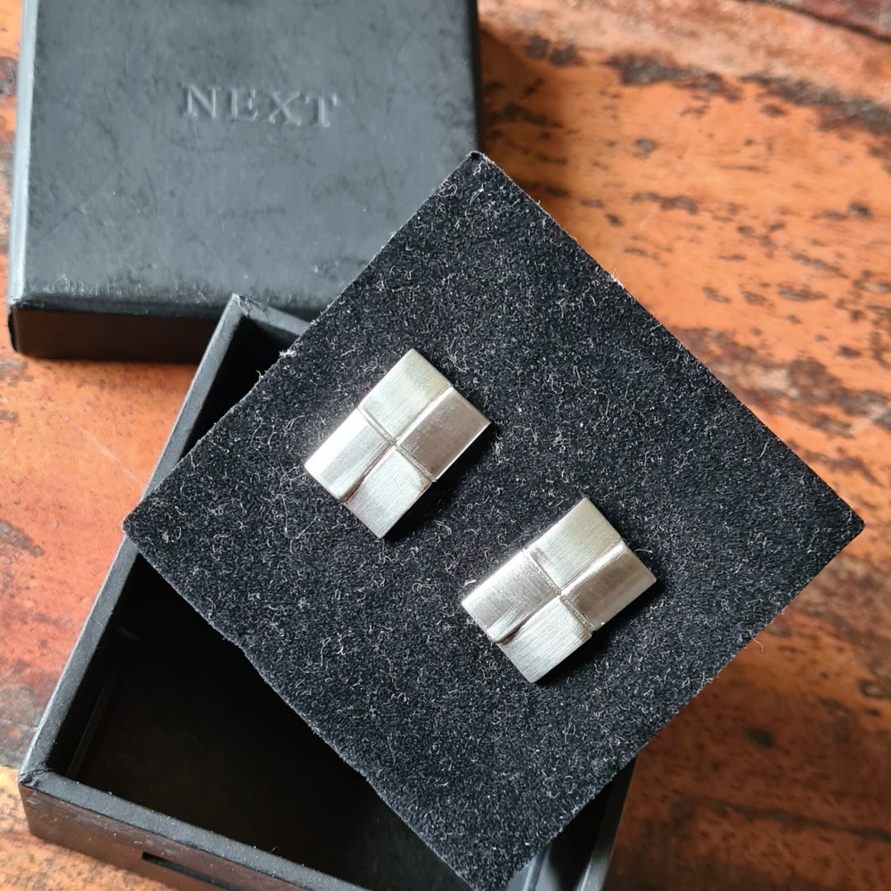 Next Cufflinks, angled brushed steel, boxed