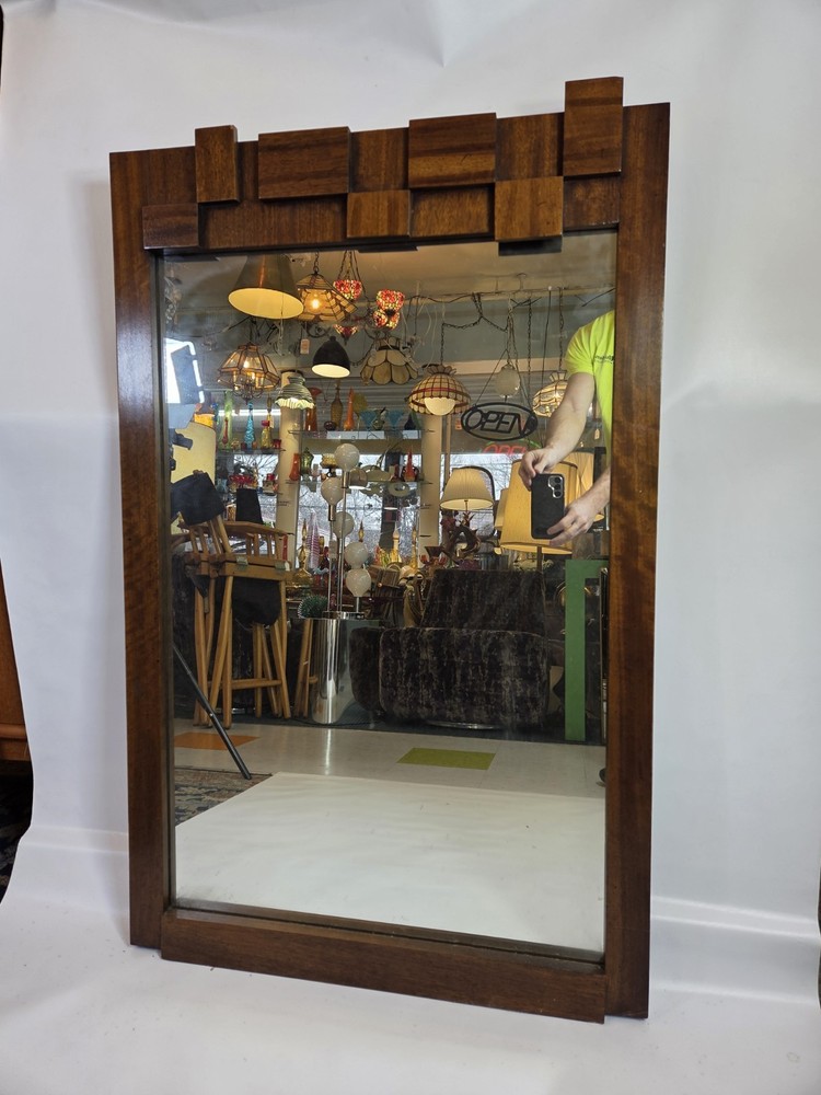 Vintage Lane Brutalist Walnut Wall Mirror
