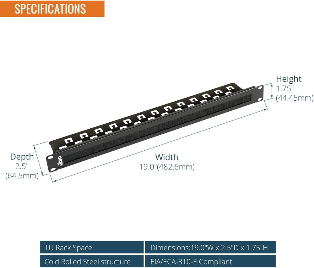 1U Brush Panel 2-Pack for Cable Management in 19" Server Racks, Black