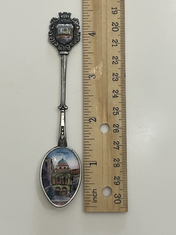 Vintage Jerusalem Silver and Enamel Painted Spoon