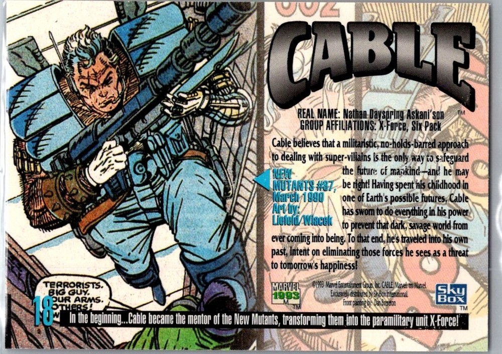 💥 1993 SkyBox Marvel Masterpieces #18 Cable