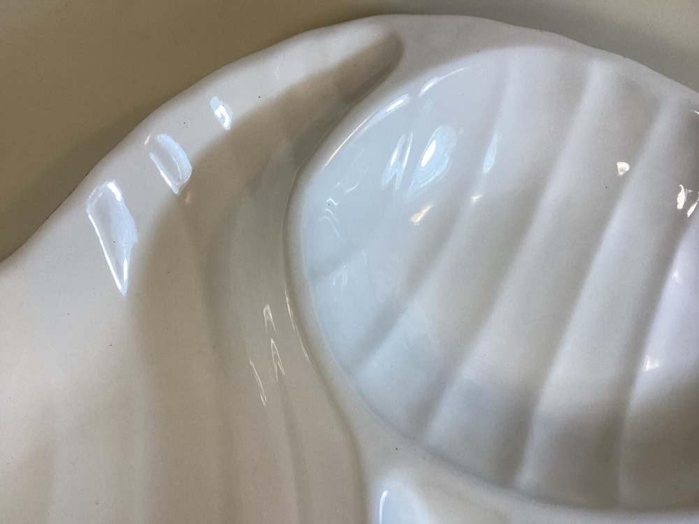 Japan White Seashell Ceramic Serving Platter 14.5" Dips Appetizers Chips Fruit