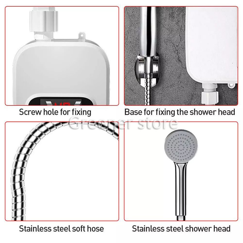 3500W Tankless Electric Instant Water Heater Tap Hot Shower for Bath Kitchen