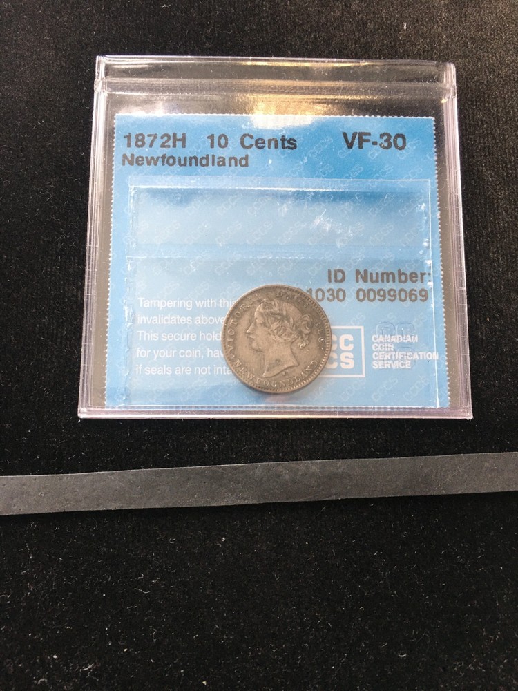 1872H  CCCS Graded Newfoundland  ¢10 Cent, **VF-30**