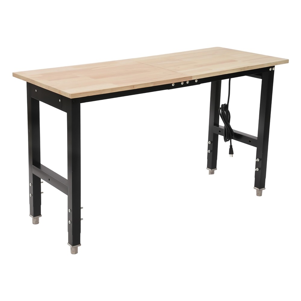 Height Adjustable Workbench, Workbench with Power Outlets, Heavy-Duty Work Table