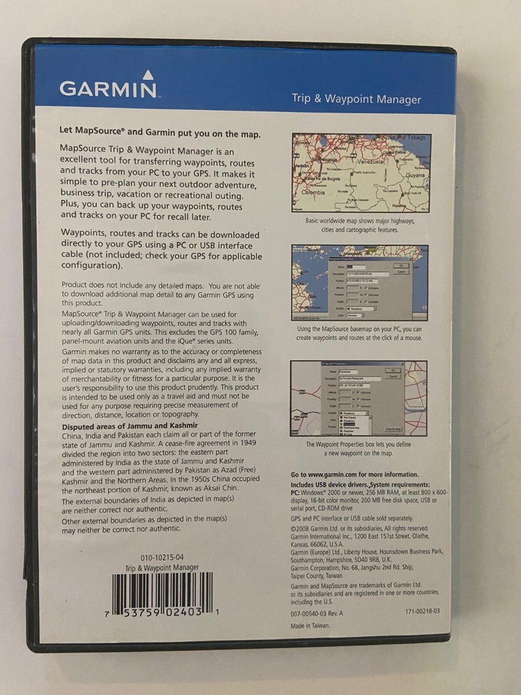 Garmin MapSource * Trip & Waypoint Manager CD v5.0