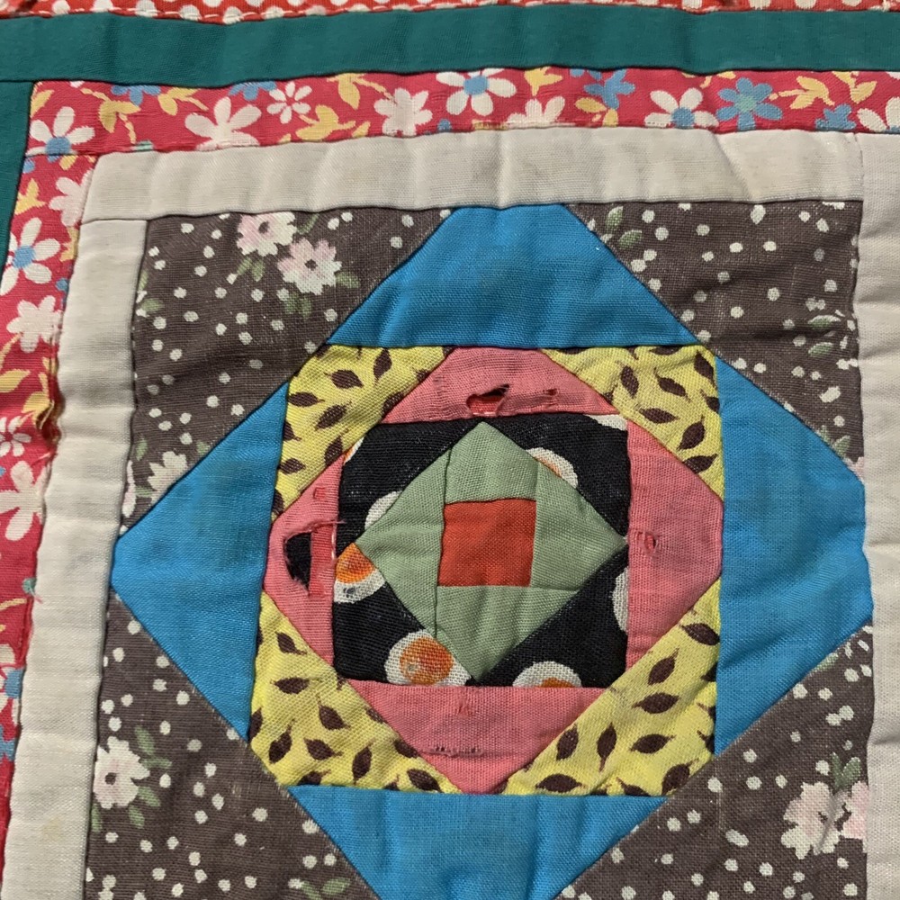 Vintage Log Cabin Patchwork Small Cotton Accent Pillowcase