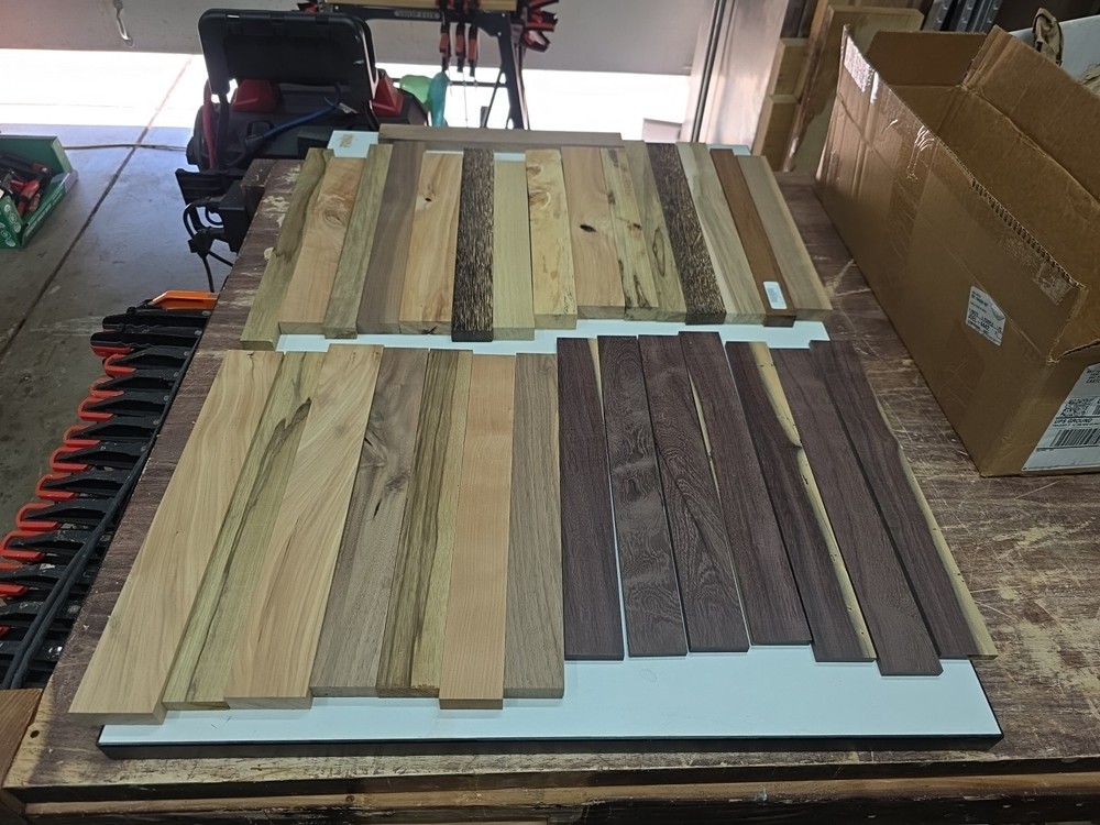 Assorted Exotic And Domestic Cutting Board Strips. 41 Total.