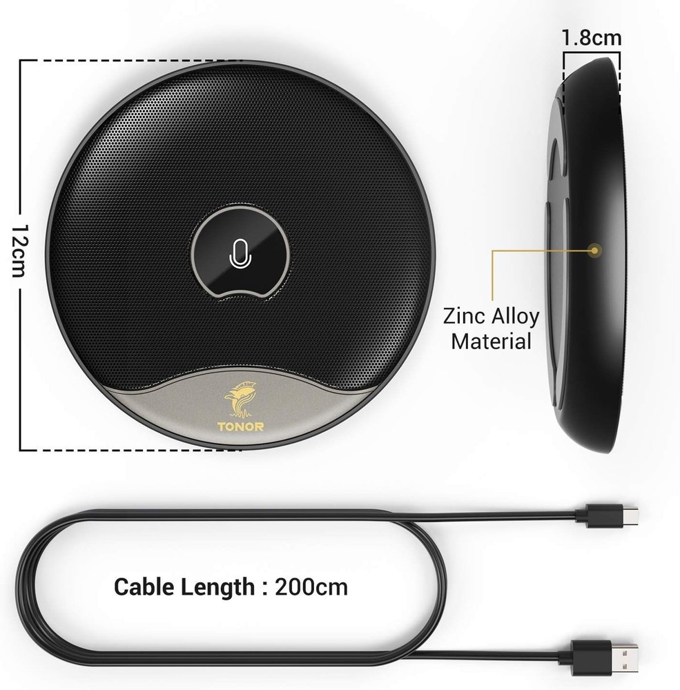 USB Conference Microphone, 360° Omnidirectional PC Computer Condenser Mic wit...