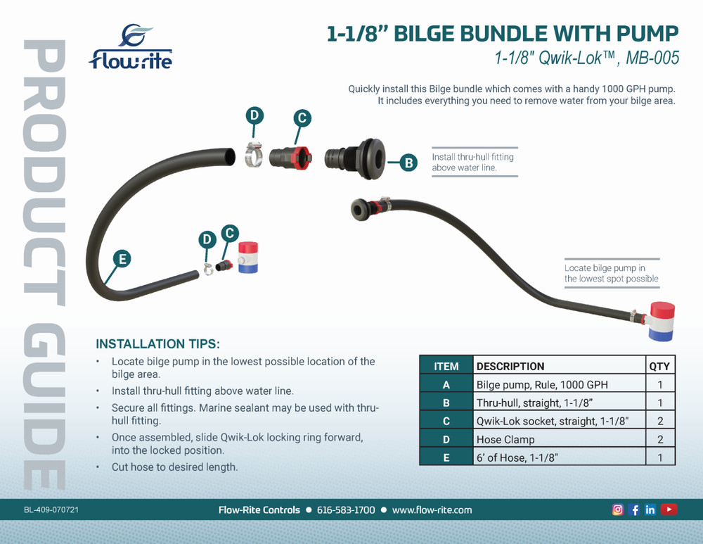 Flow-Rite MB-005 1-1/8" Bilge Bundle with Pump