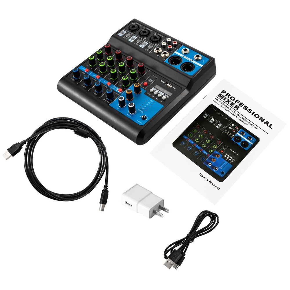 5-Channel Mixing Console Live Studio Audio DJ Mixer Sound Board USB Interface