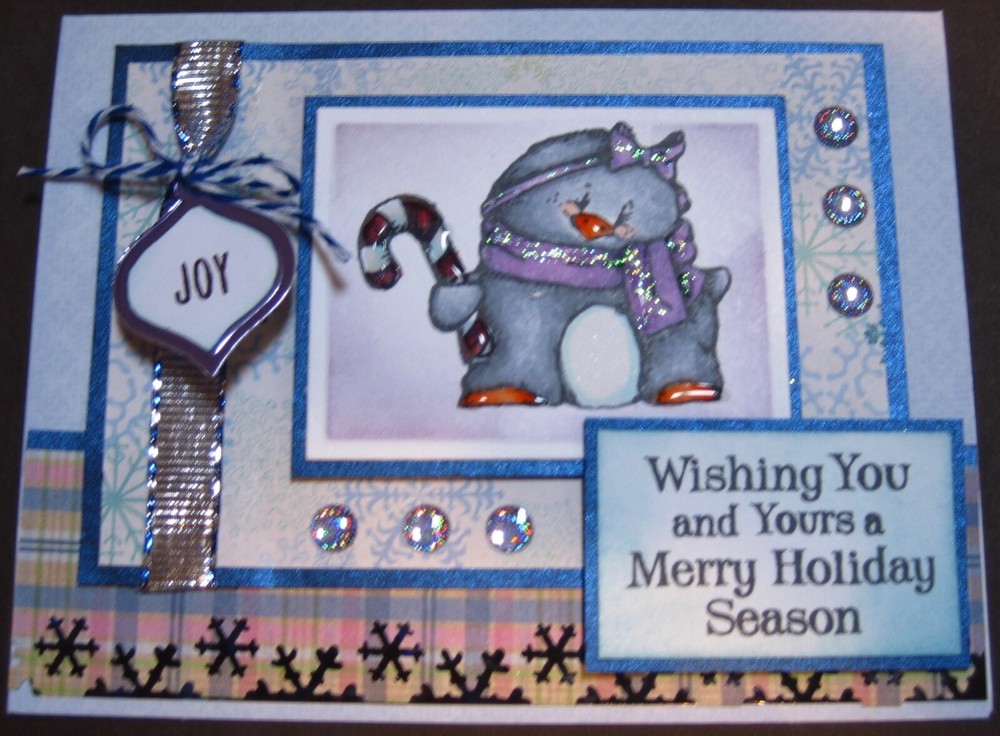 Christmas - penguin 'JOY' - handmade card By DEE