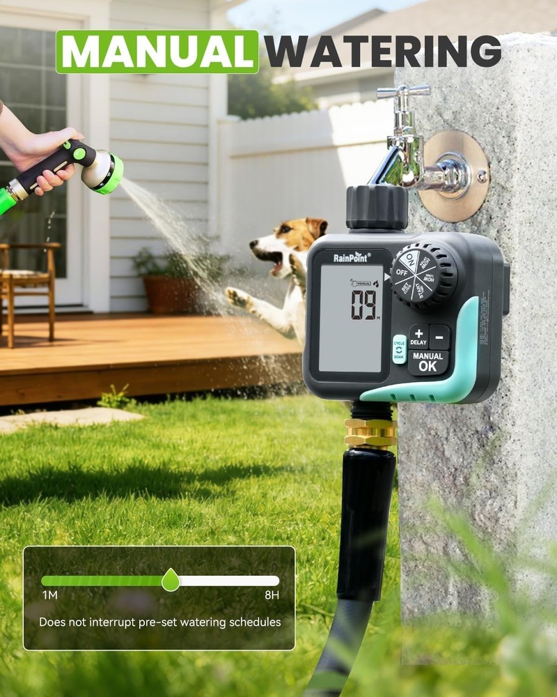 Programmable Garden Hose Sprinkler Timer with Cycle & Soak, Rain Delay