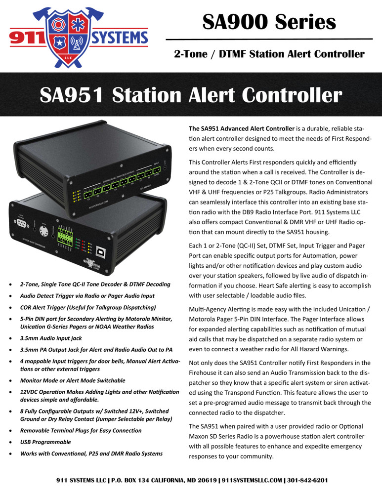 SA951 Firehouse Station Alert Controller - USB Programmable Tone Decoder