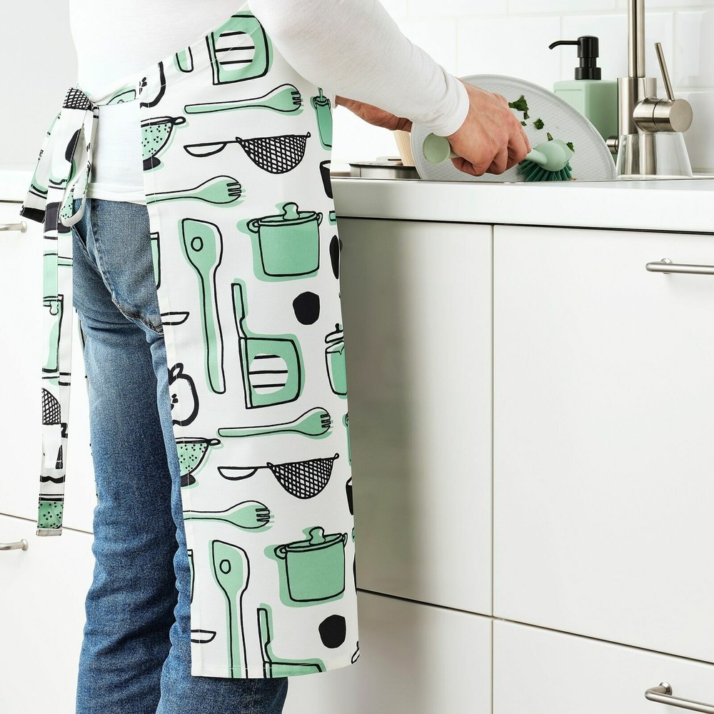 1 x IKEA RINNIG Apron, white/green/patterned