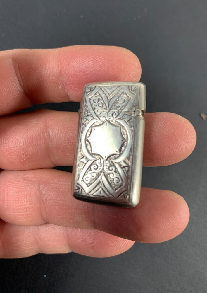 Small Victorian silver engraved vesta case, Birmingham 1887