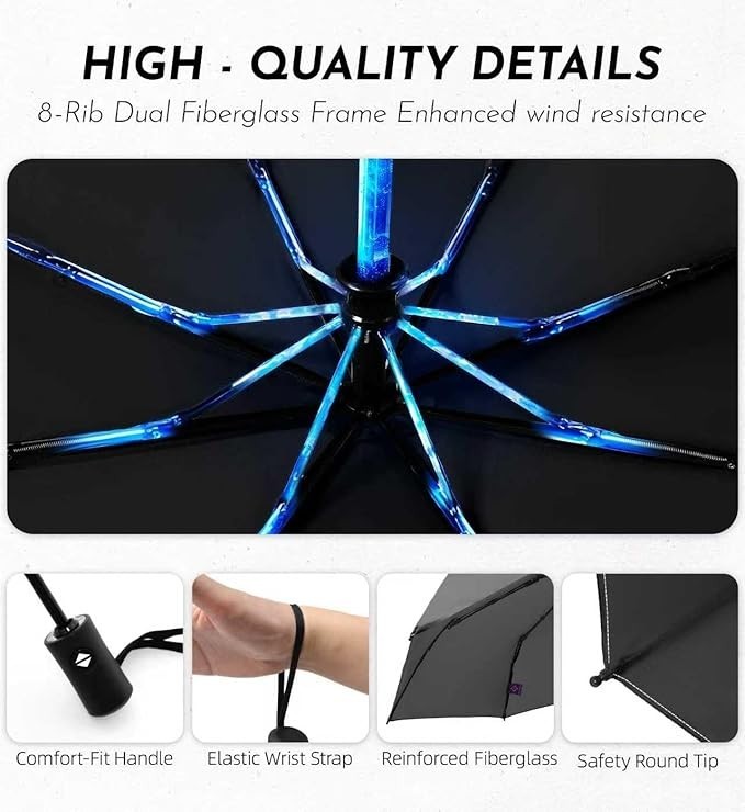Compact Windproof Travel Umbrella Auto Open Close Lightweight 43"