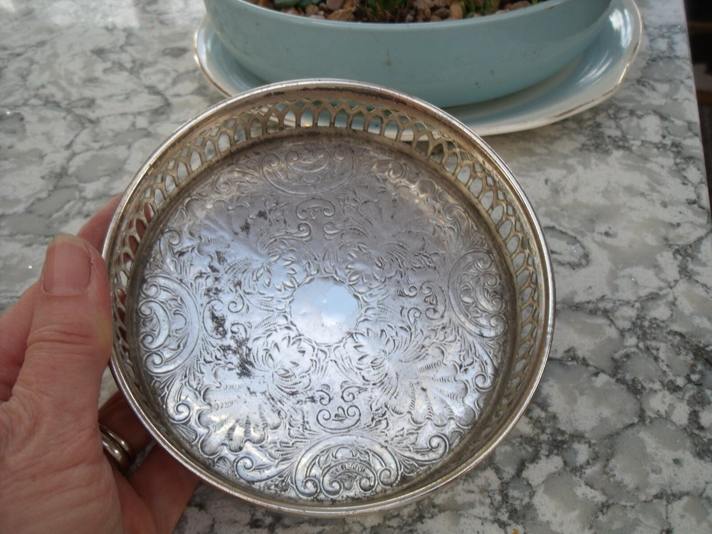 Silver Plated Coaster with Floral pattern ~ Cavalier Made in England.