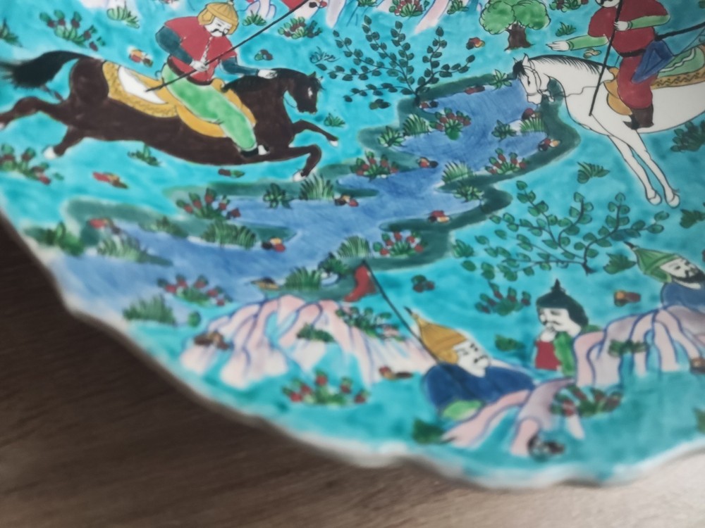 Large vintage painted ceramic plate. Turkey. Signed.