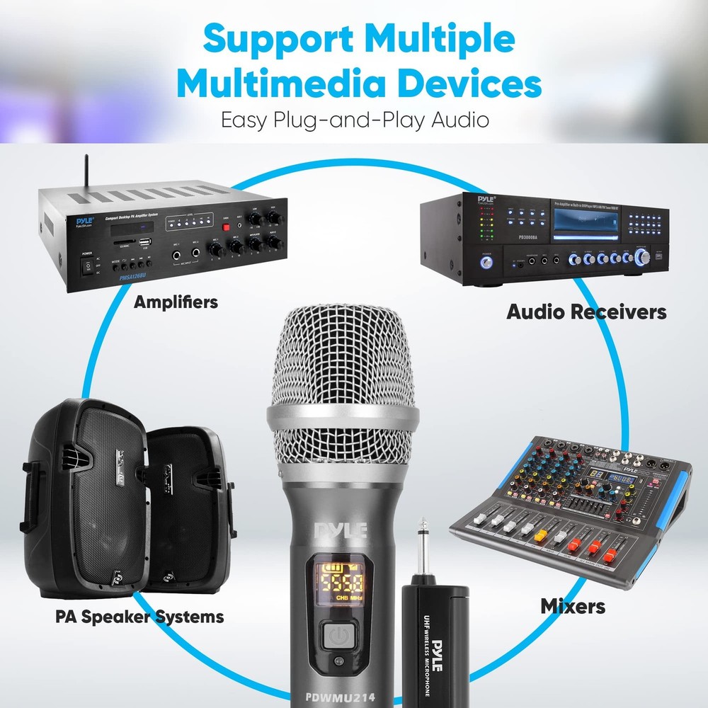 Pyle UHF Wireless Microphone System Kit - Dual Professional Battery Operated ...