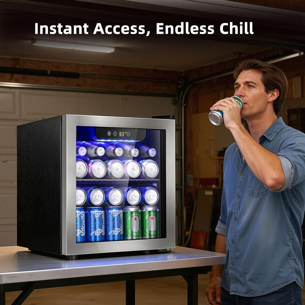 48 Can Beverage Refrigerator, 12 Bottle Mini Fridge with Seamless Stainless Stee