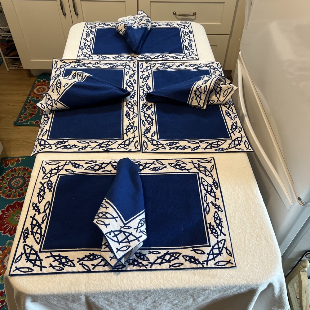 Blue And White Placements With Napkins