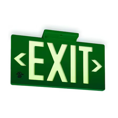 Exit Sign, Plastic, 15-3/8" W, 8-3/4" H, Exit (Double Arrows), Green, Gran1388