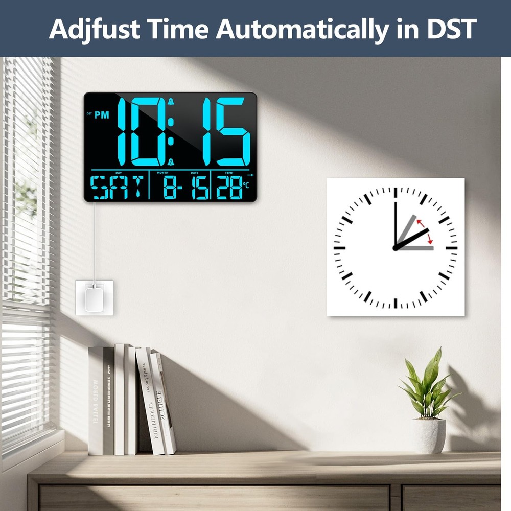 13" Digital Wall Clock Large Display with Remote 25 Ringtones Temperature Cal...