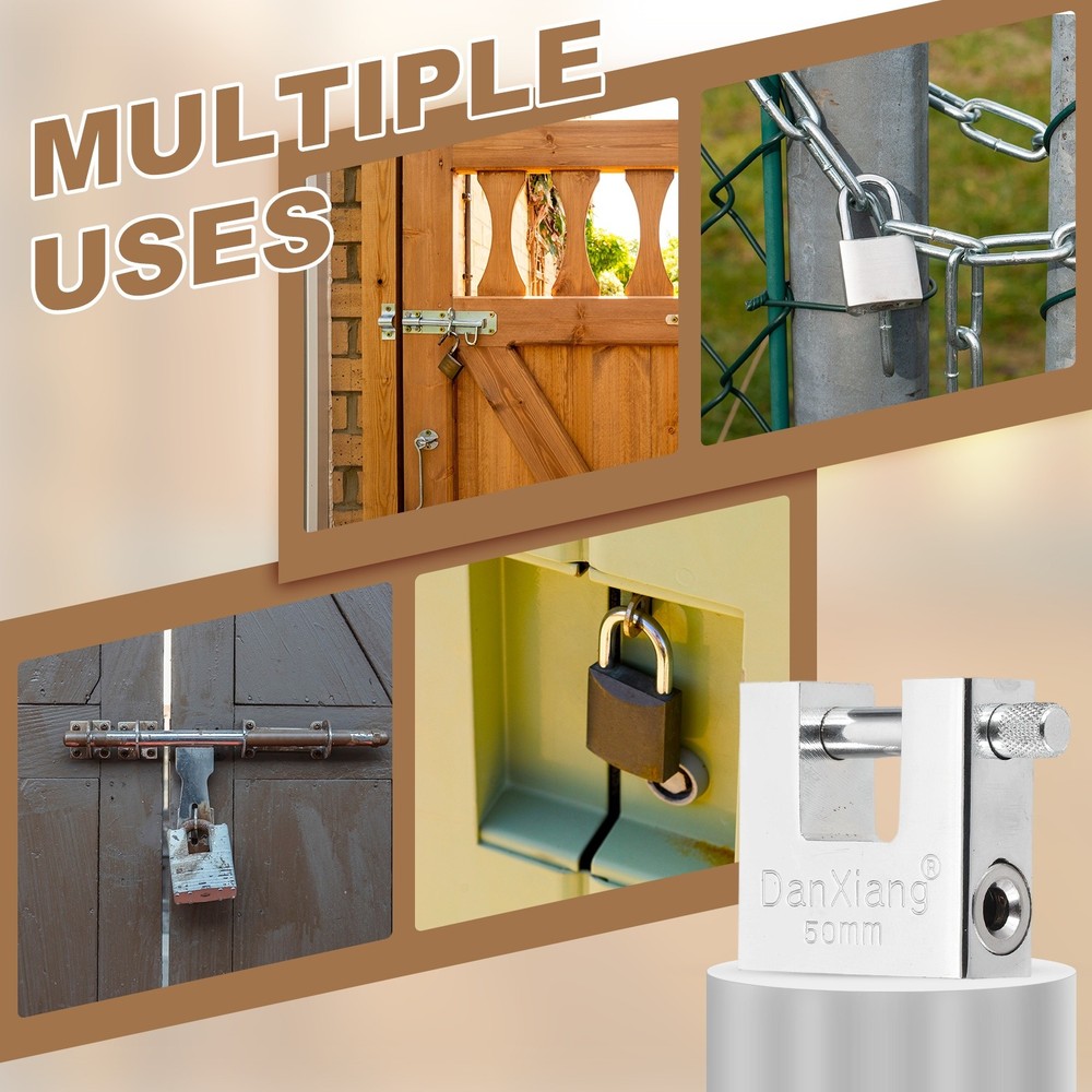 2Pcs 2" High Security Padlock Steel D-Shaped Heavy Duty Locks with 4 Keys