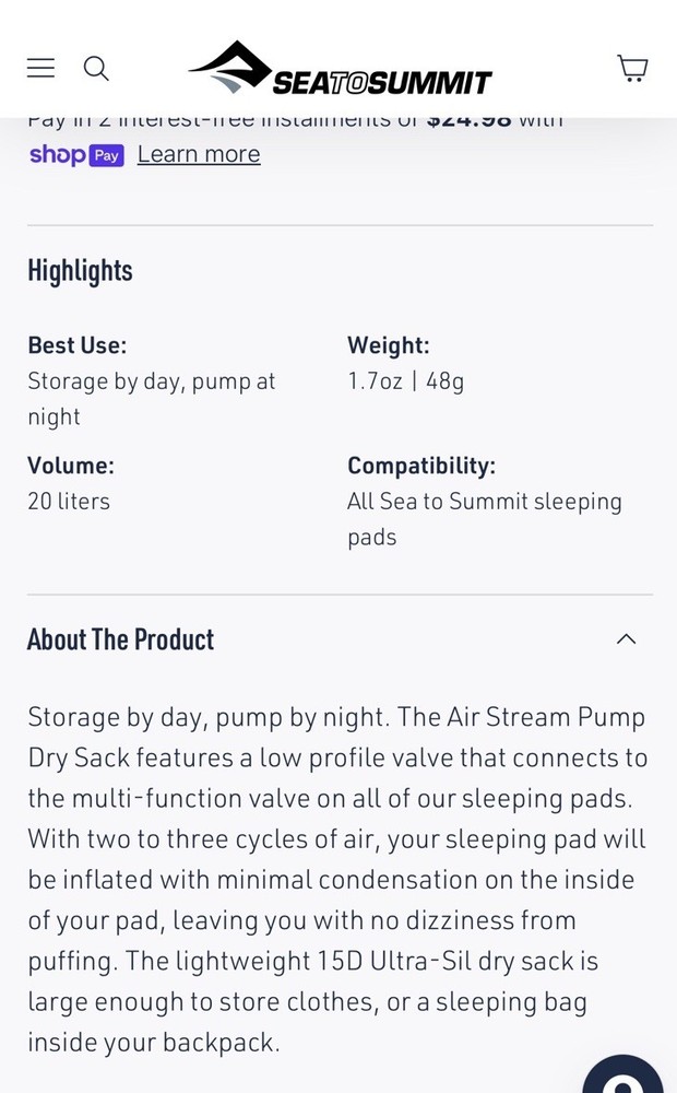 Sea to Summit Pump Stuff Sack