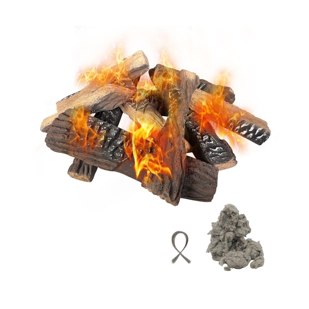 10 Pack Gas Fireplace Logs, Ceramic Logs for Fireplace and Fire Pit, Simulate...