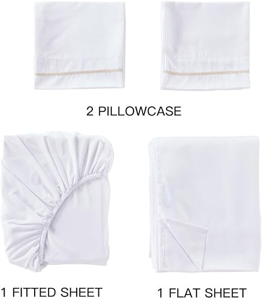 Queen Sheets Set 4 Pieces White Soft Bed Sheets for Queen Size Bed Breathable Sh