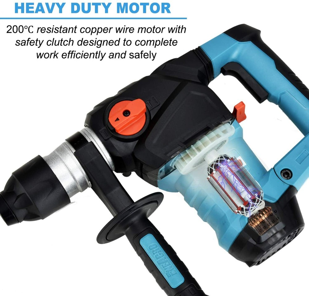 Heavy Duty Rotary Hammer Drill 12.5 Amp Electric Power Chisel Tool Kit w/ Case