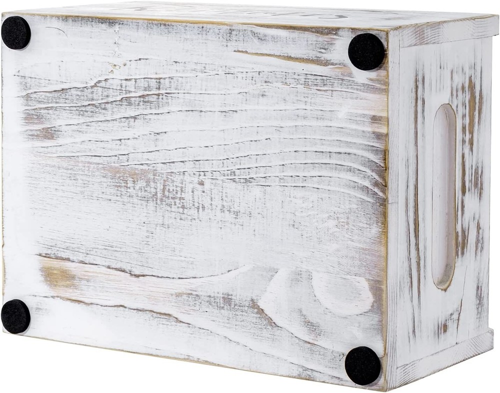 Whitewashed Wood Remote Control Holder Organizer / Tabletop Media Storage Caddy