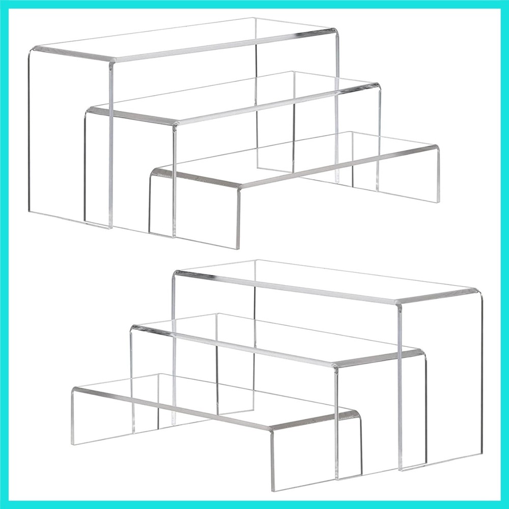 Large Acrylic Display Risers, 2 Sets11.2”L~11.6”L~12”L Clear Rectangular Show...