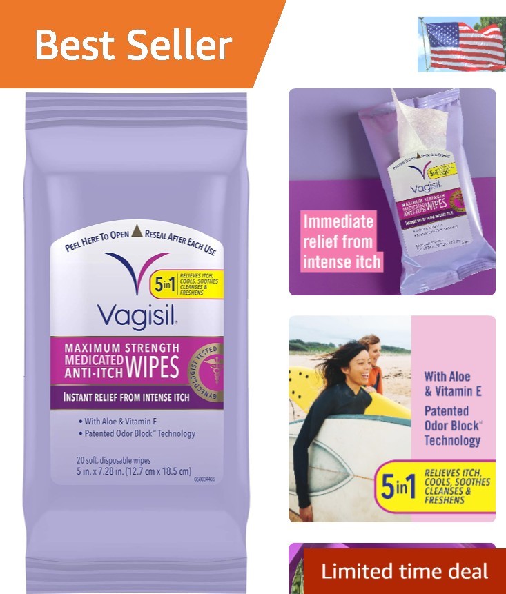 Soft Disposable Vaginal Wipes, 20 Count – Maximum Strength Instant Itch Relief