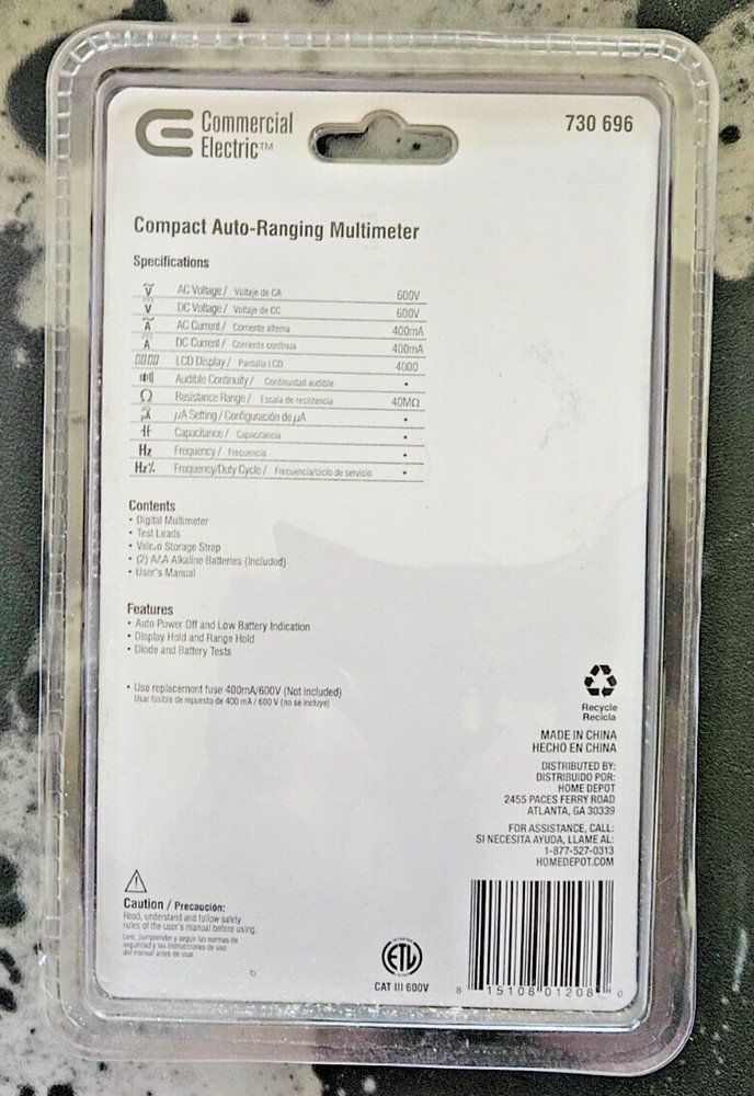 Commercial Electric Auto Ranging Digital Multi-Meter