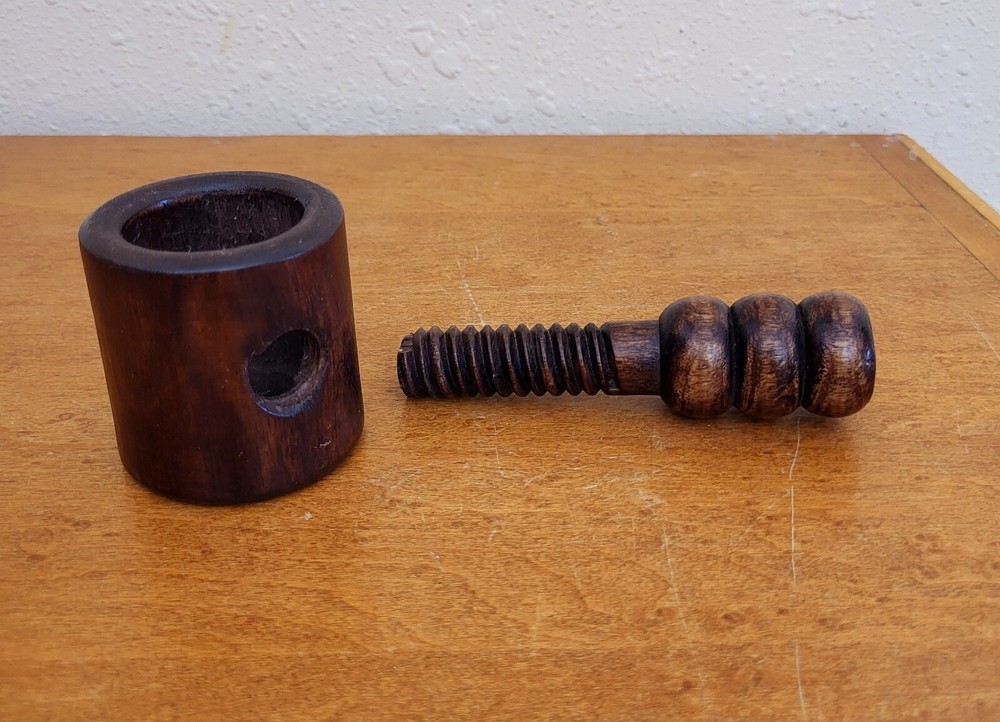 Vintage Solid Wooden Screw Nutcracker Pipe Shaped Nut Cracker Removable Handle