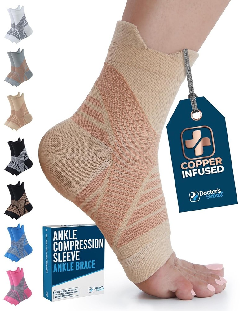 Copper Ankle Compression Sleeve - Toeless Compression Socks, Copper Ankle Bra...