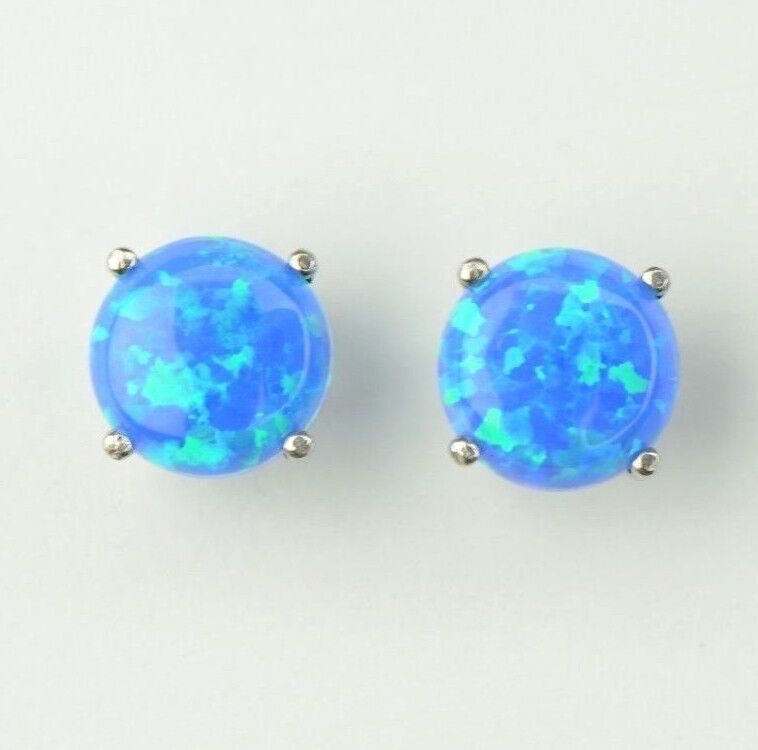 925 Sterling Silver Round Opal stud Earrings