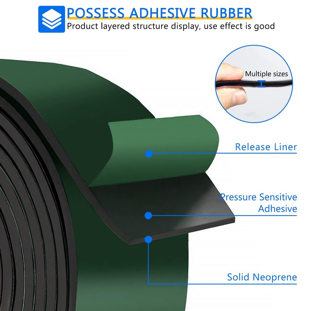 Adhesive Solid Rubber Strips 4” Wide x 1/16" Thick x 120" Long Self Neoprene ...