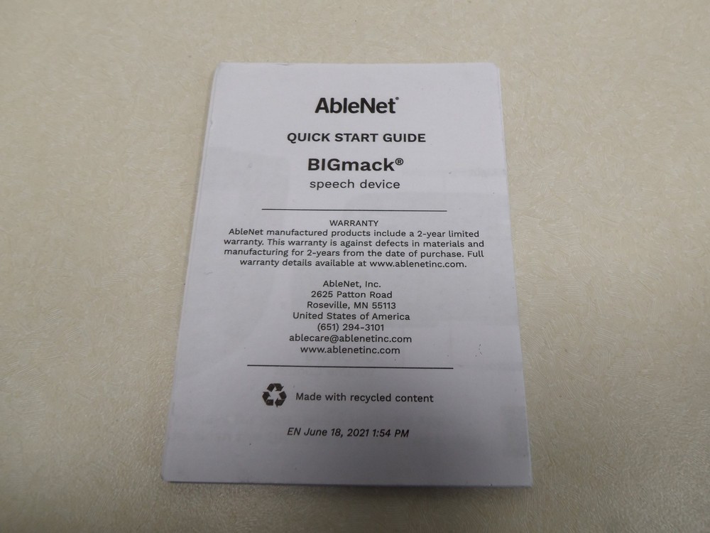 AbleNet Big Mack Speech Device Recorder Button Blue 10000041 Tested WORKS