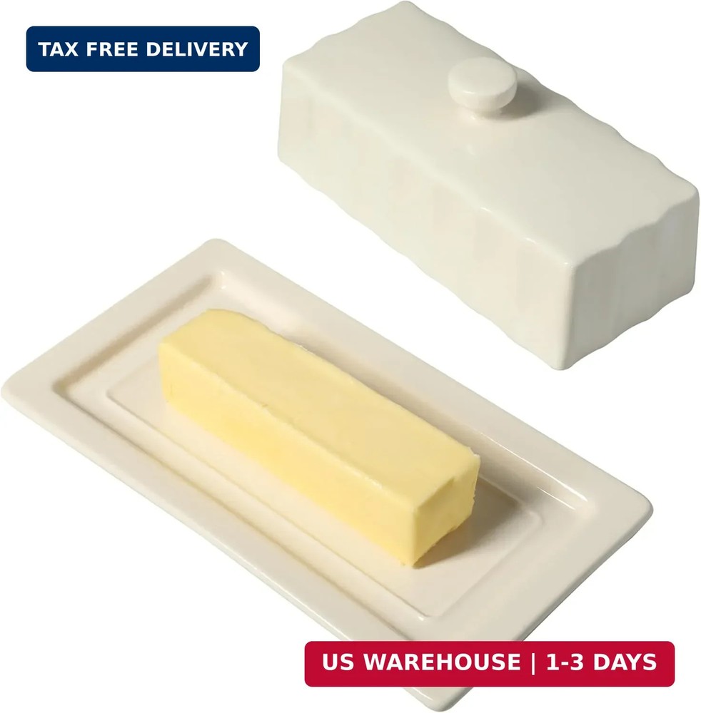 Martha Stewart Broadbrook Stoneware Butter Dish with Lid, Rectangular Covered Bu