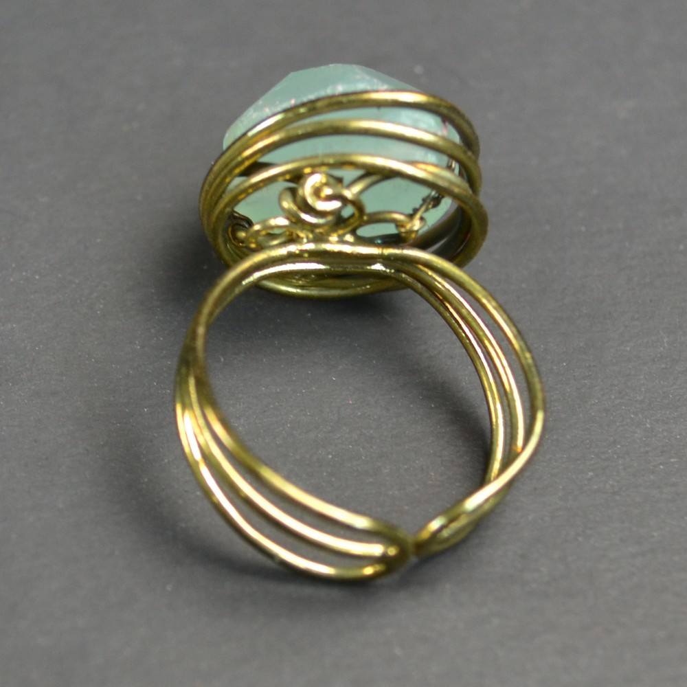 Teal Agate Ring Wire Wrapped Adjustable Size Fair Trade