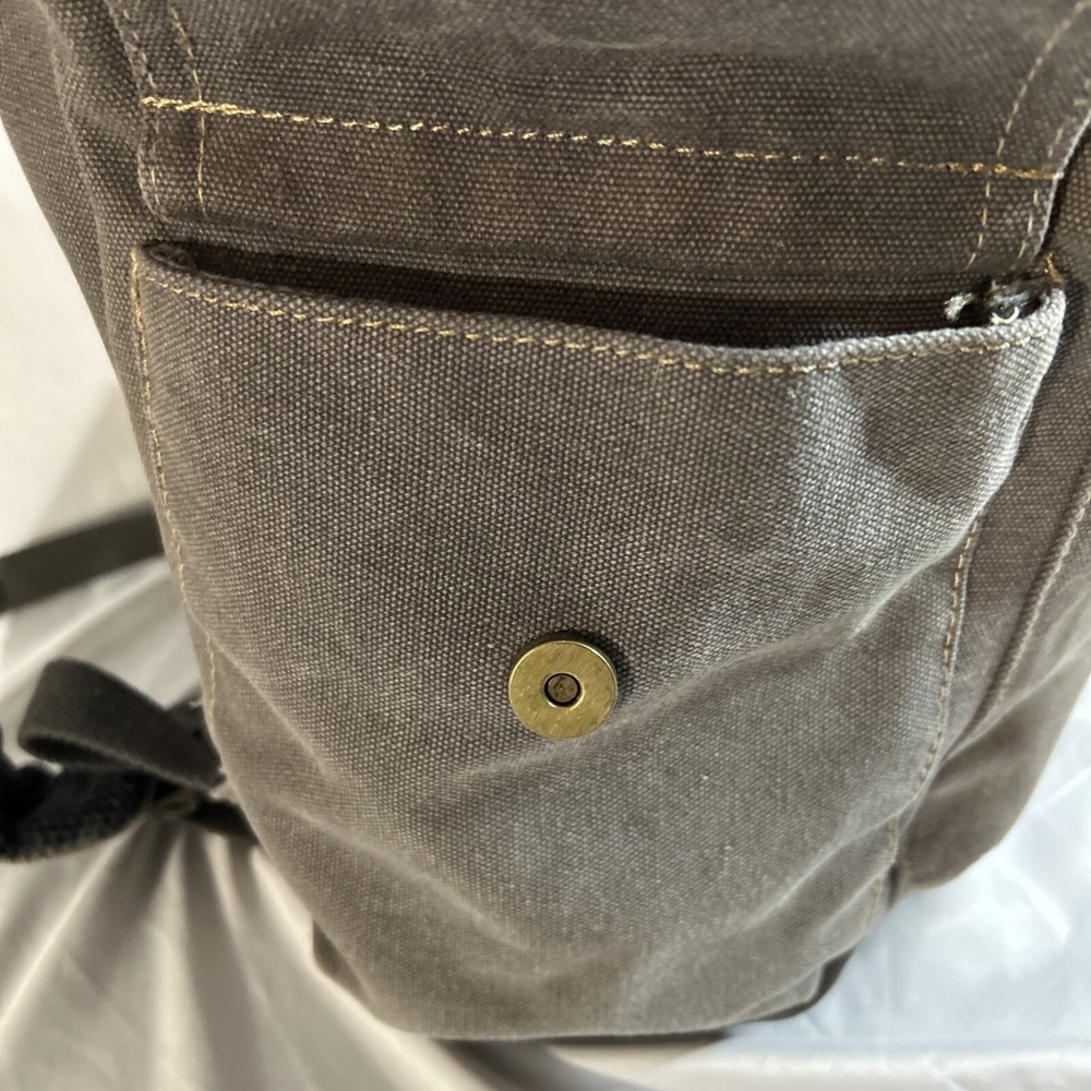 Cargoit Gray Canvas Backpack Magnetic Closures Pockets Straps and A Deep Inside