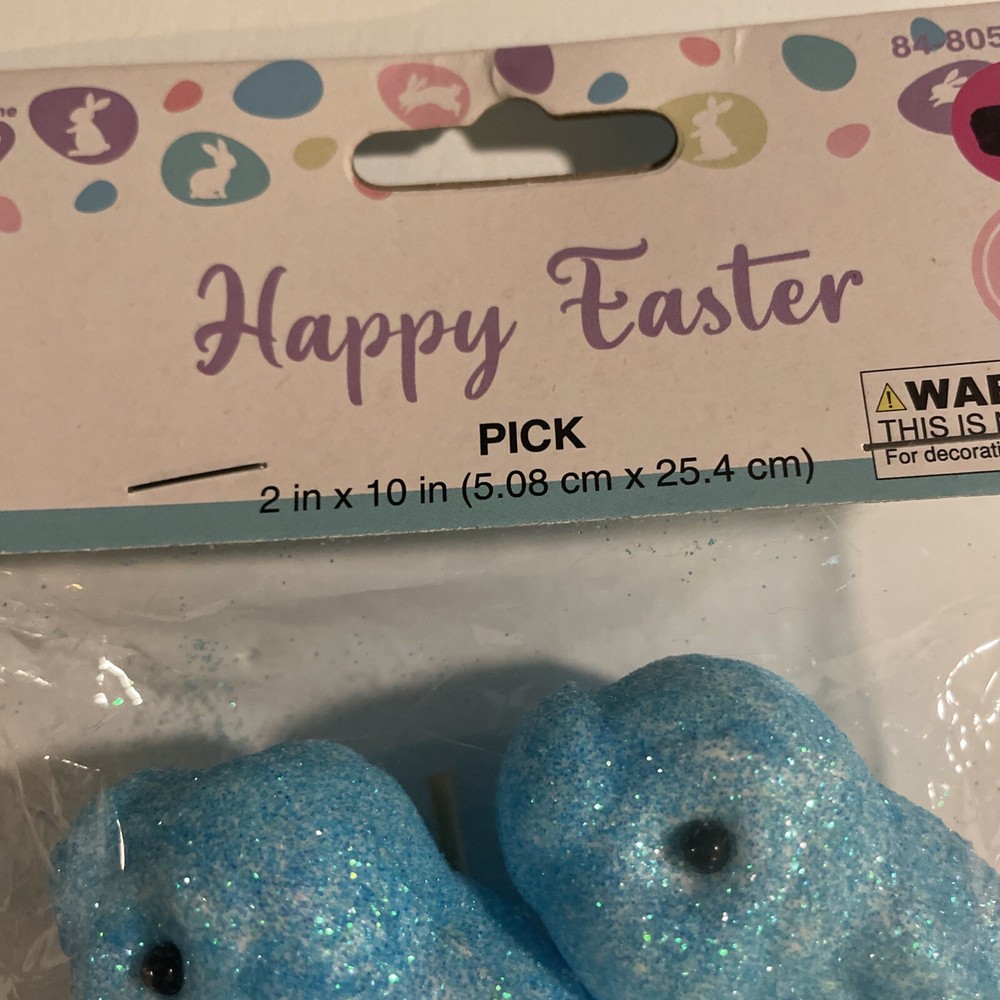 Blue Easter Bunny And Eggs Glittered Picks New