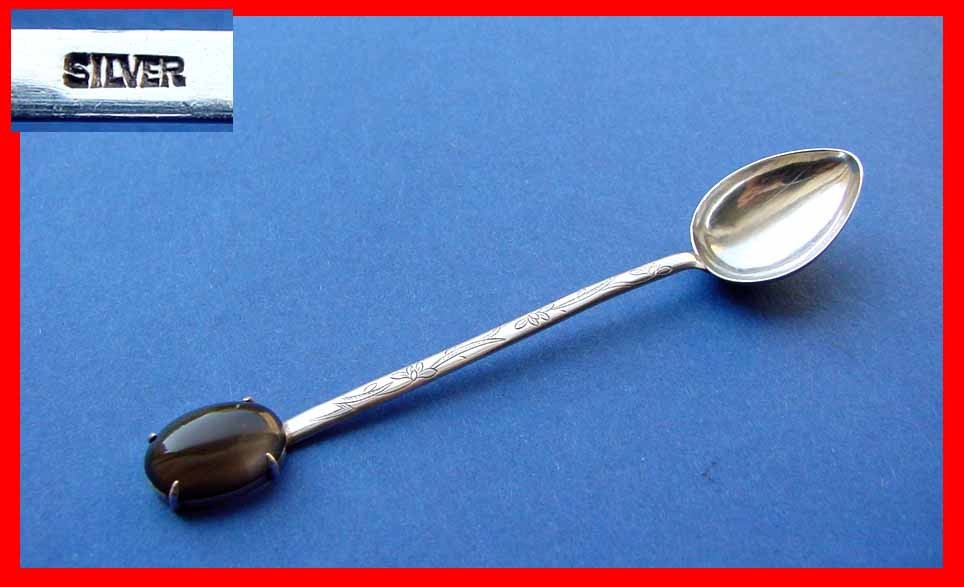 Splendid salt spices Löffe silver chalcedony stone? C136