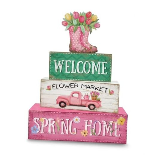 Spring Decorations, 4 Pcs Wooden Spring Table Decorations, Farmhouse Multicolor