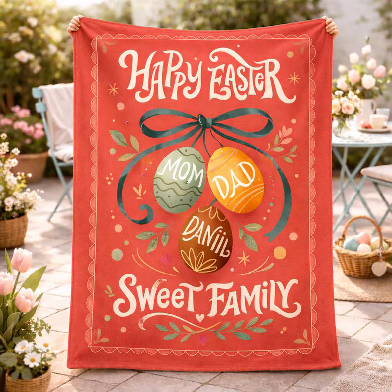 Personalized Easter Gift Blanket Custom Name Kids Baby