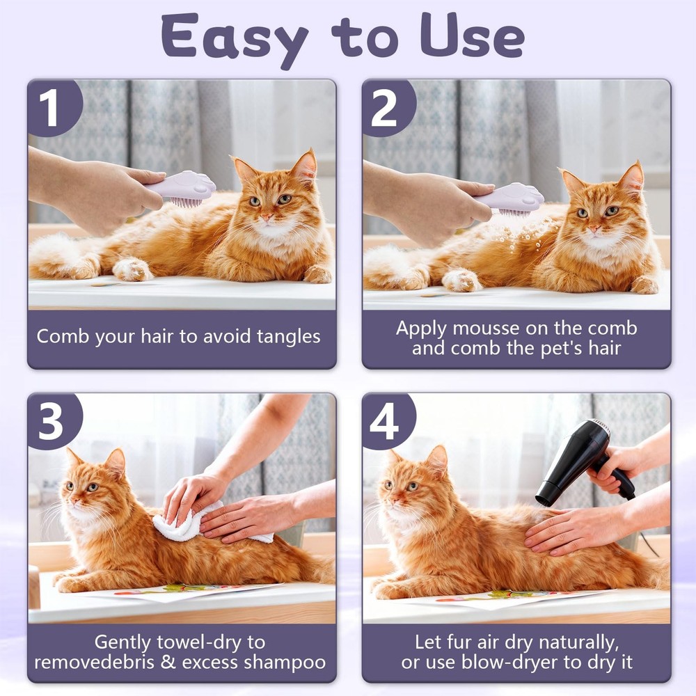 Giaceaw Cat Waterless Shampoo with Brush, for Quick Cleaning Between Baths, N...